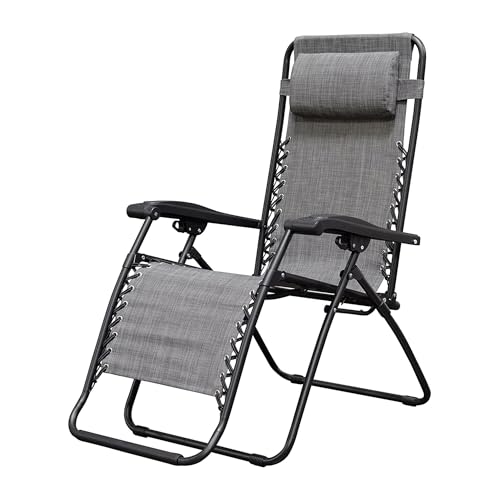 Caravan Sports Zero Gravity Outdoor Portable Folding Camping Lawn Deck Patio Pool Recliner Lounge Chair for Adults, Adjustable Headrest, Gray