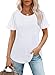 Womens T Shirts Summer Pleating Round Neck Short Sleeve Plain Tops White XL
