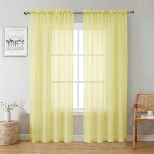 Lecloud Goose Yellow Sheer Curtains 78 Inches Long 2 Panels, Airy Light Filtering Voile Bedroom Curtains for Living Room Windows, Rod Pocket Solid Drapes for Dining Room, Each Panel 42" W x 78" L