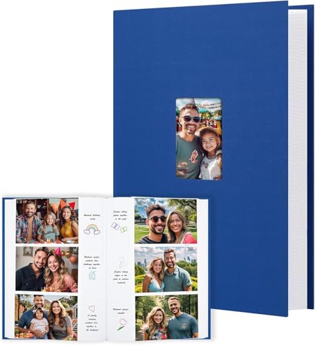 Photo Album 6x4 450 Photos with Writing Space, 6x4 Photo Album Linen Cover with Front Window