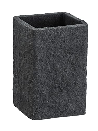 WENKO Vaso para cepillos de dientes «Villata», soporte para cepillos de dientes y pasta de dientes, en aspecto de piedra natural de poliresina de calidad, 7,5 x 11 x 7,5 cm en color gris