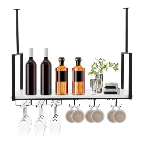 Hanging Wine Rack with Glass Holder and Shelf