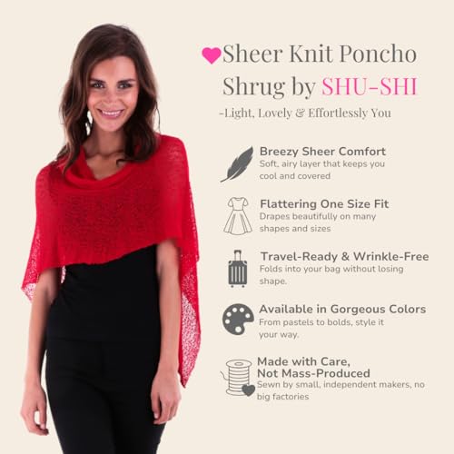 Image of SHU-SHI Womens Sheer Knit Poncho Shrug Lightweight Cover Up One Size Fits Most