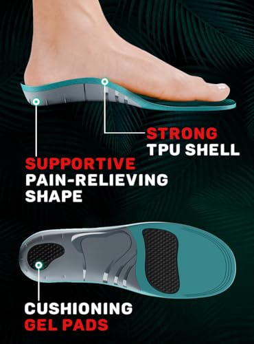 Image of CRUVHEAL 220+ lbs Plantar Fasciitis High Arch Support Insoles Men Women - Orthotic Shoe Inserts - Boot Work Shoe Insole (M, Aqua)