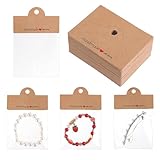Jewelry Packaging Bags, 100 Pcs Packaging for Small Business Clear Jewelry Display Bags with Brown Kraft Folded Card for Necklace, Bracelets, Keychains, Earrings Storage and Display (4''× 3'')