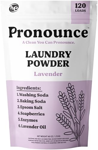 Image of Pronounce Laundry Detergent Powder Alternative | Non-Toxic, Eco-Friendly, Natural for Sensitive Skin, Eczema, and Babies. Stain + Smell Fighting. HE Safe (Lavender, 120 Loads)