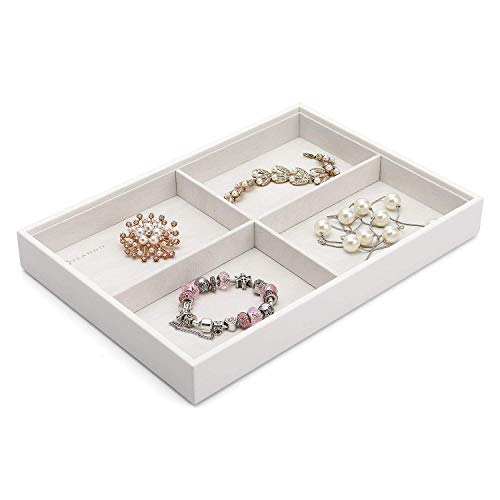 Vlando Jewelry Tray - Faux Leather Multi-Layer Jewelry Earring Necklace Bracelet Rings Display Storage Organizer For Desktop Drawer, 4-Layer W/Lid, White #TOP5
