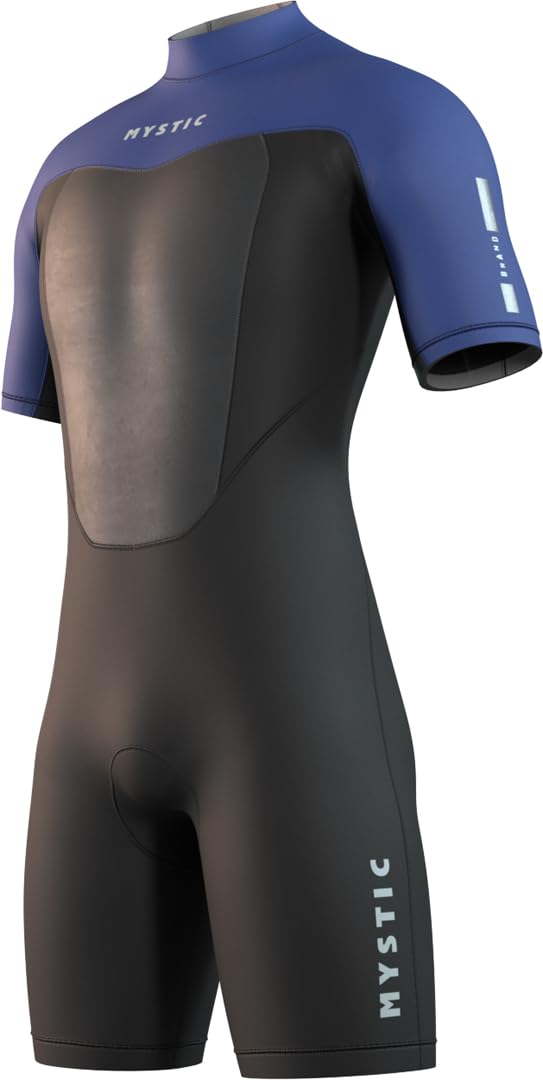 Mystic Sporty wodne – surfing i surfing, męski kombinezon neoprenowy, 3/2 mm, zamek błyskawiczny z tyłu, Flatlock Shorty kombinezon neoprenowy – czarny/niebieski
