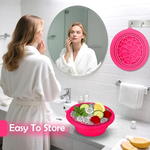 Image of Ice Facial Bowl | Facial Cold Plunge | Collapsible Bowl For Face Ice Bath with Built-In Icetray | Facial Ice Therapy for Acne Relief and Pore Shrinking, Cold Therapy for Home, Travel & Parties (ROSY RED)