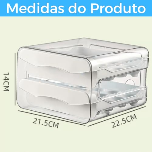 Suporte Porta Ovos para Geladeira - Bandeja Organizador de 2 Camadas Andares com Gavetas Deslizantes