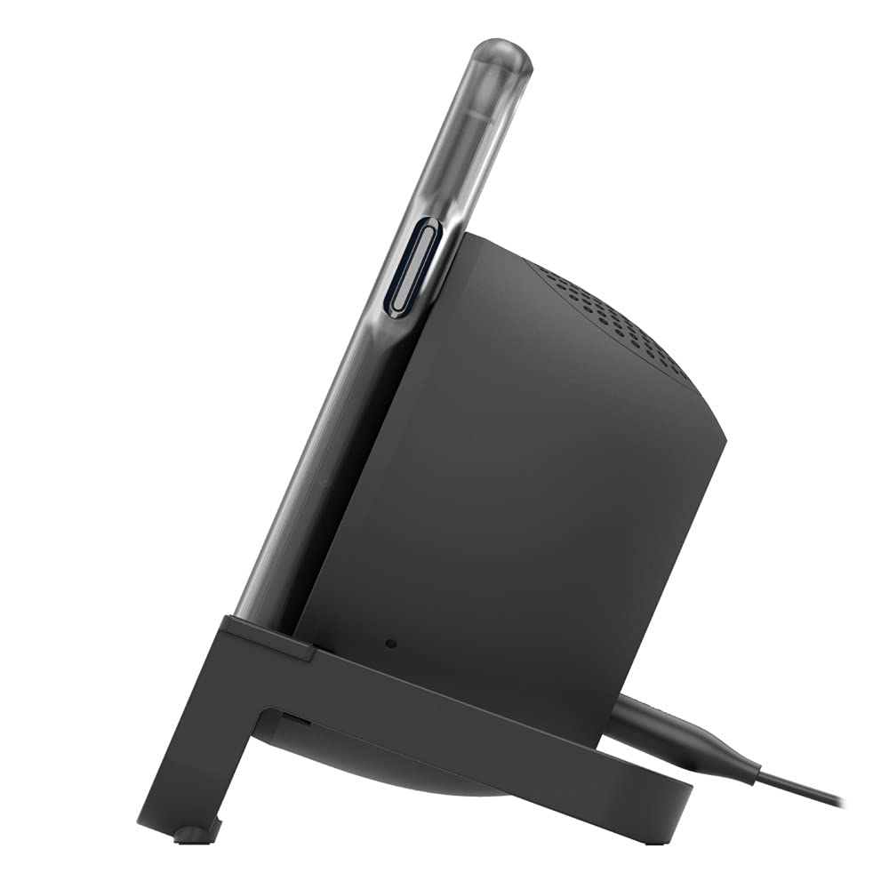 Belkin Chargeur à induction Stand et enceinte (recharge sans fil, enceinte Bluetooth, recharge pendant l'écoute de musique, le streaming de vidéos et le lancement d'appels vidéo, noir)