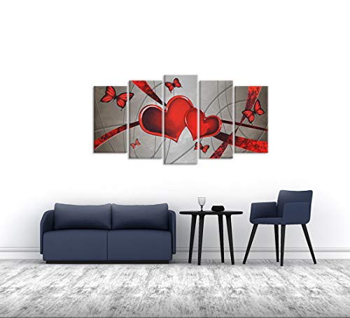 Zlove Large 5 Pieces Canvas Wall Art Butterfly Love Red Heart Painting Abstract Romantic Grey Artwork Stretched And Framed Ready To Hang For Home Bedroom Decoration #TOP2