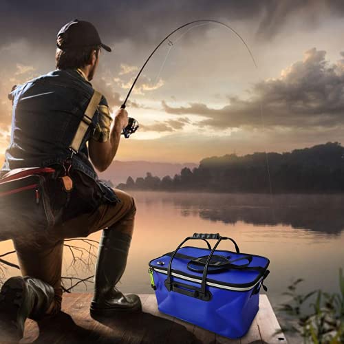 バッカン 釣り バケツ 釣りバケツ 屋外折りたたみ EVA製 収納コンテナ 釣り用ケース ハンドル付き 折りたたみ式 水汲み 活かし 通気メッシュ 大容量 防水 eva素材 折りたたみ コンパクト 超軽量 持ち運び便利 多機能 道具入れ・エサ入れ 釣り具 アウトドアに最適 (50*28*23 cm(ブルー)) 6枚目