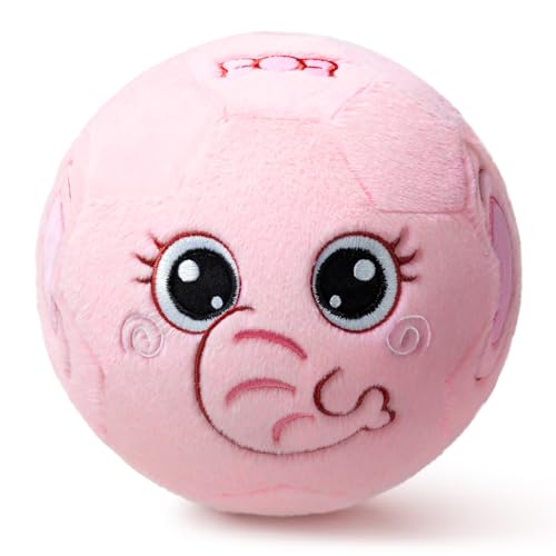 VangeBow Silent Indoor Soccer Balls for Toddlers 1-3, Inflatable Soft Plush Baby Toddler Soccer Ball Toys Gifts for 1 2 3 4 5 Year Old Boy Girl First Birthday Gift (Pink Elephant, Pump Include)