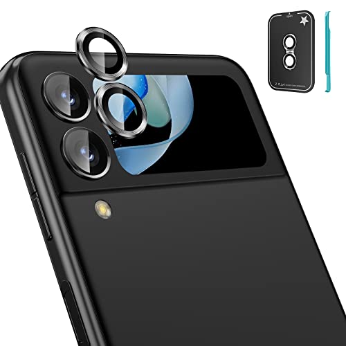 wlooo Protector de Pantalla Cámara Lente para Samsung Galaxy Z Flip 4 2022, Anillo individual de metal Protector Cámara 9H Dureza Anti-arañazos sin Burbujas Cristal Templado Glas (Negro) Cover