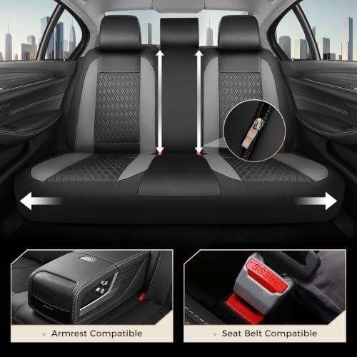 Image of Coverado Car Seat Covers Full Set, Leather Seat Covers for Cars, Waterproof Car Seat Protectors, Front and Back Car Seat Cushions Automotive Seat Covers Universal Fit for Most Cars, Black&Gray