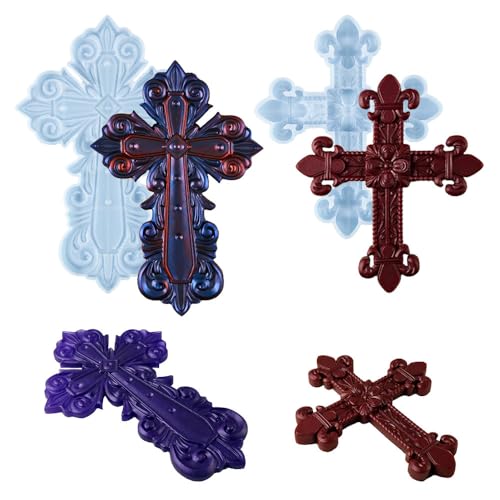 BIGEBO 3D Cross Resin Molds, 2 PCS Large Cross Silicone Mold with Detailed Gorgeous Pattern Religious Resin Mold for Handicraft Gift Wall Art Home Decor