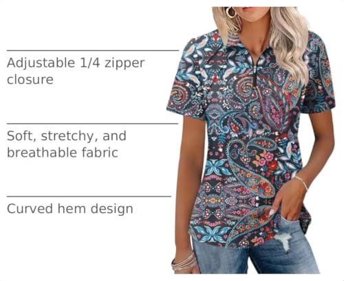 Image of LOMON Womens Golf Polo Shirt Summer Short Sleeve Quarter Zip Outfit