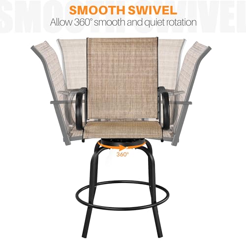 Yaheetech 3Pcs Outdoor Patio Bar Stools Set, Swivel Bistro Chairs with High Back and Armrest and 40.5" Height Metal Square Table All Weather Furniture Set for Cafes Yard Lawn and Garden