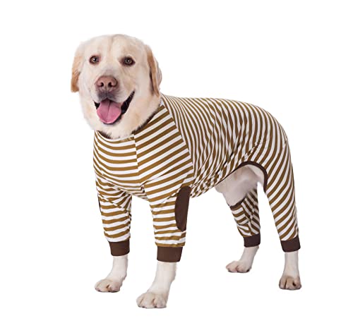 Large Dog Clothes,Dog Pajamas Jumpsuit Flexible Breathable Zipper Soft Cotton Striped Dog Jumpsuit Costume Apparel for Medium Dogs Large Dogs (6-Back length-50cm, Light brown)