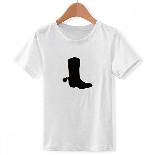 T-shirt motif noir bottes silhouette garçon blanc col rond taille enfant