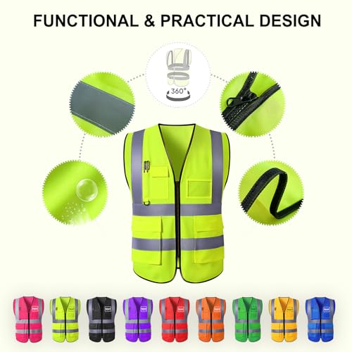 Miniatura 3 de Greaxid Chaleco De Seguridad Para Hombres De Alta Visibilidad Reflectante Ropa De Trabajo Con 5 Bolsillos Para La Construcción Al Aire Libre, S 5xl