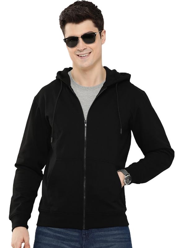 Image of LAZYCHUNKS Regular Fit Men's Solid Fleece Hoodie | Warm Hooded Sweatshirt for Men with Pocket | Casual Winter Wear | Full Sleeve Comfortable Hoodie