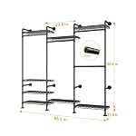 M6 Clothes Rack for Wall Mounted, Heavy Duty Closet Wardrobe System with 8 Shelves and 4 Hanger Rods, 68.5" W x 11.8" D x 86.6" H Clothing Storage Organizer for Holding 1064lbs, Black - Image 4