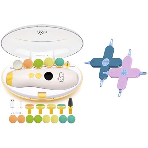 Royal Angels Rechargeable 22 in 1 Electric Nail Trimmer Value Set (Mango) & 2 Pcs 4-in-1 Nose, Nail & Ear Cleaner (Blue & Purple) Cover