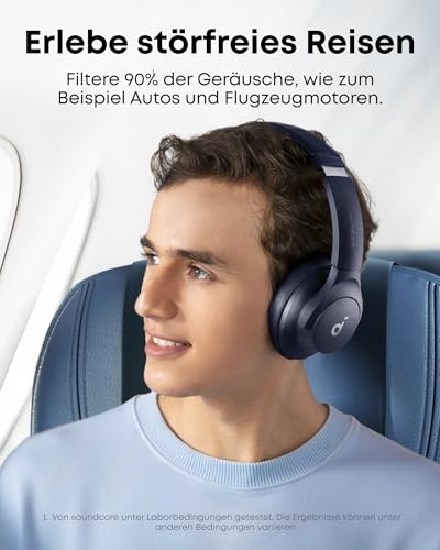 soundcore by Anker Q20i kabelloser Bluetooth Over-Ear-Kopfhörer mit Hybrid Active Noise Cancelling, 40h Spielzeit im ANC-Modus, Hi-Res Audio, tiefer Bass, Personalisierung per App (Blau) – Bild 3