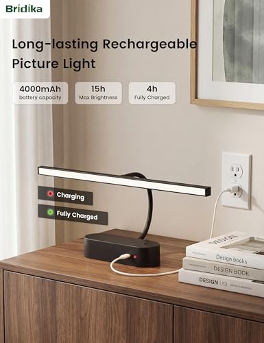 Picture Lights for Wall Battery Operated, Wireless Art Lights for Painting Remote Control, Flexible Gooseneck, 3 Colors & Dimmable Wall Light for Picture, Artwork, Portrait with Timer (Black, 1 Pack) — view 4