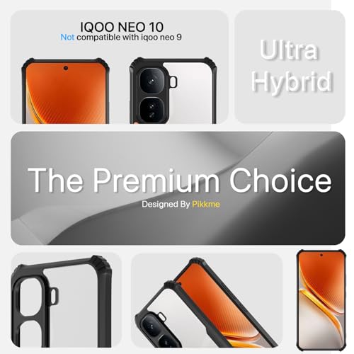 Image of Pikkme Crystal Clear Transparent Back Cover | Ultra Hyrbid | Full Camera Protection | Raised Edge | Bumper Case for iQOO Neo 10 5G (Black)