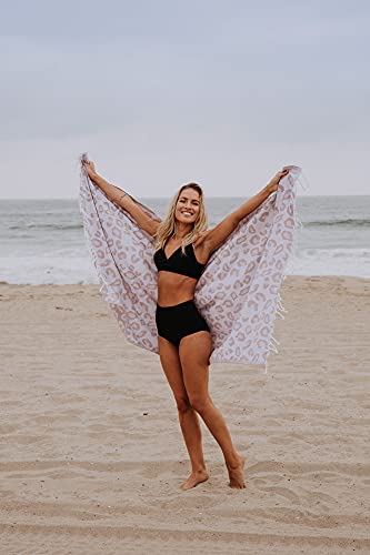 Infusezen Turkish Towel In Stylish Leopard Print - 100% Turkish Cotton - Hammam Fouta Towel Lightweight Pool, Gym, Travel Towel - Thin & Absorbent Peshtemal Beach Bath Towels – Large 69” X 38” (Beige) #TOP4