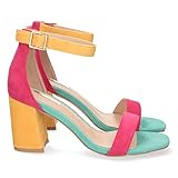 Sandalia de tacon multicolor con hebilla