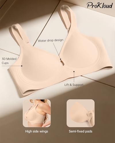 Image of ProKloud Bras for Women No Underwire Wireless Jelly Bras Full Coverage Seamless Push Up Bralettes Support Tshirt Bra