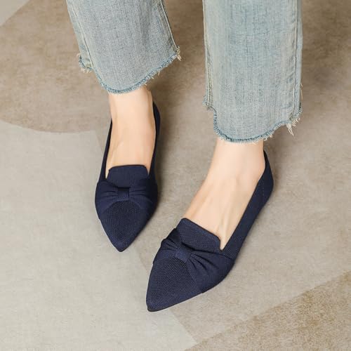 Flats for Womens Classic Pointed Toe Ballet Flats Comfortable Knit Dressy Bow Flats Shoes4