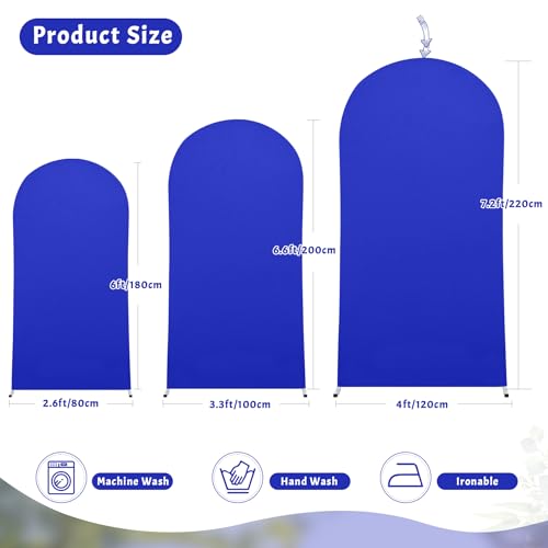 Image of Royal Blue Spandex Fitted Wedding Arch Stand Cover 7.2FT Round Top Chiara Arch Stretchy Backdrop for Birthday Party Ceremony Banquet Decoration