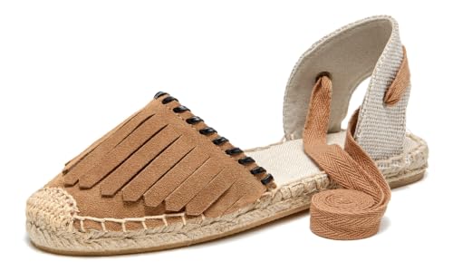 Image of Women's Espadrille FLat Sandals Closed Toe Ankle Wrap,Classic Lace Up Summer Dressy Flat Shoes