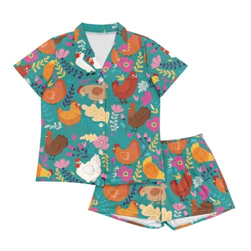 Image of Renewold Women's Short Sleeve Pajama Set Button Down Sleepwear with Notch Collar Soft Lounge Top and Shorts with Pockets