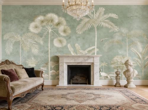 ASJ Tropical Green Jungle Wall Mural – Large Botanical Forest