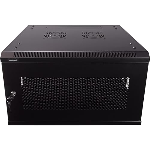 NavePoint 6U Server Rack - 17.7' Deep, Wall Mount Network Cabinet with Locking Perforated Door, 19' IT Equipment Compatible, 2 Fans, Removable Side Panels, Black