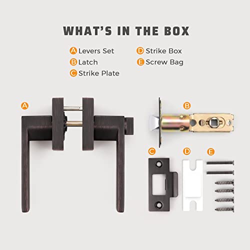 Knobwell 6 Pack Door Handles Bronze, Privacy Door Lever Bed And Bath Leverset Lockset, Left Or Right Handing, Oil Rubbed Bronze Finish 2.07 Lb One Lever #TOP6