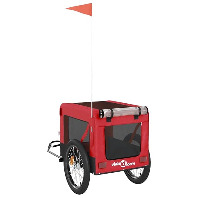 Foto 8 de 8 de vidaXL Remolque de Bicicleta Mascotas Hierro Tela Oxford Rojo Negro