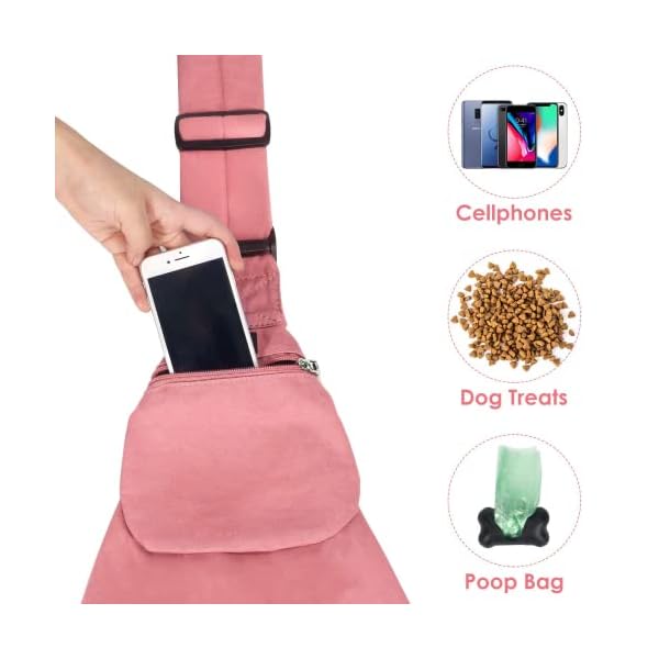 Lukovee-Pet-Sling-Hand-Free-Dog-Sling-Carrier-Adjustable-Padded-Strap-Tote-Bag-Breathable-Cotton-Shoulder-Bag-Front-Pocket-Safety-Belt-Carrying-Small-Dog-Cat-Puppy-Machine-Washable Breathable Cotton Shoulder Bag