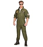 shoperama Herren-Kostüm Kampfjet Pilot Kampfflieger Piloten-Overall Jetpilot Kampfpilot Flieger Army, Größe:L