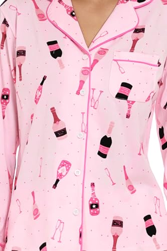 Image of LUBOT 100% Cotton Pajamas for Women Pajama Set 2 Piece PJ Sleepwear Set Soft Ladies Button Knit Long Sleeve Loungewear XS-XXL