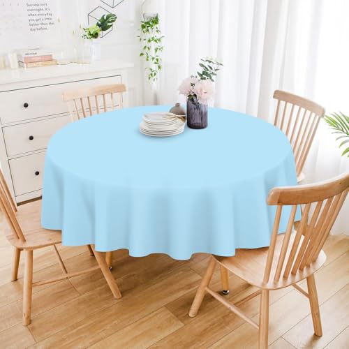 Image of Mulbozy 12 Pack Light Blue Round Tablecloth, 84 Inches Plastic Table Cover, Premium Disposable Round Party Tablecloth for Restaurant Dinners, Wedding, Grad Party, Baby Shower, Outdoor Camping