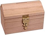 Creative Hobbies Ready to Decorate Wooden Treasure Box Savings Bank with Coin Slot, Hinged Lid and Lockable Front Clasp, DIY Craft
