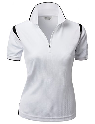 Women's Coolon 2 Tone Collar Zipup Polo T-Shirt