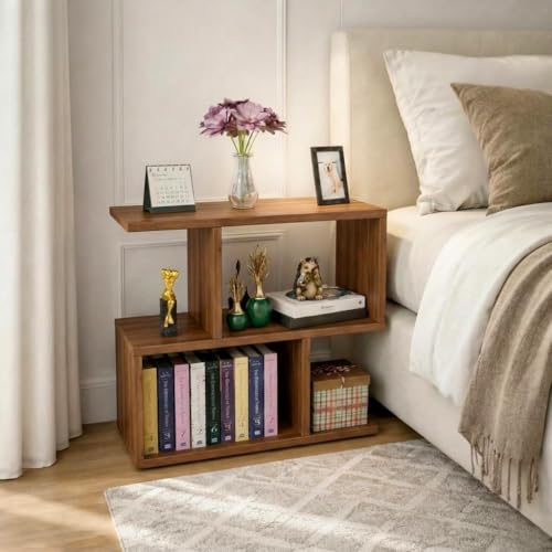 Image of SPYDER CRAFT Zig Zag Engineered Wood Bedside Table for Bedroom|Wooden Modern Side Tables for Bedroom|Side Table for Bed Room|Corner Table for Bed Room (Finish Color -Noce Lyon, DIY(Do-It-Yourself))